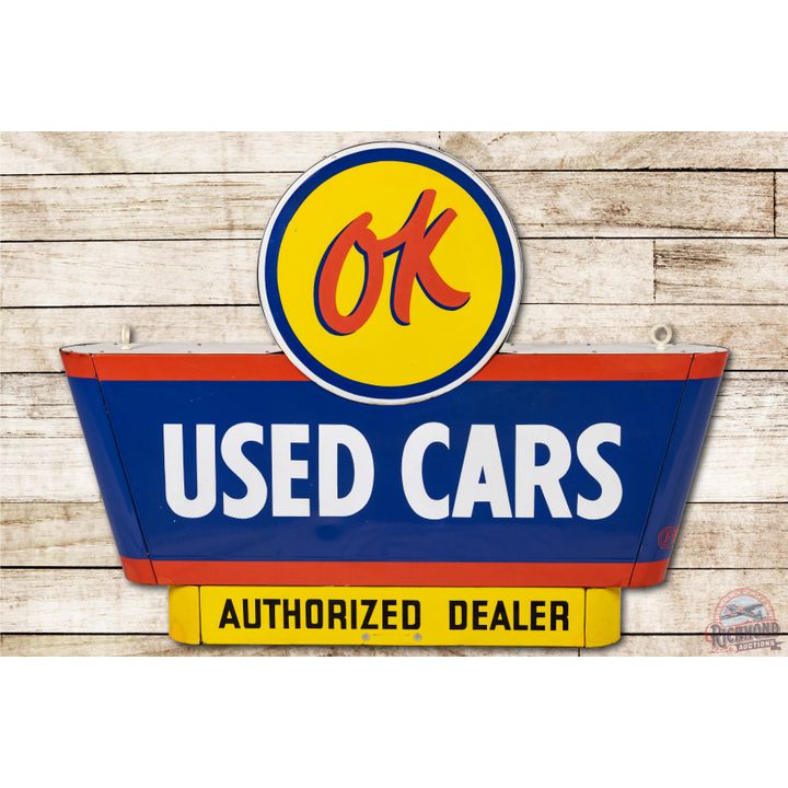 Chevrolet OK Used Cars Authorized Dealer Bullnose Porcelain Sign TAC 8.9 & 9