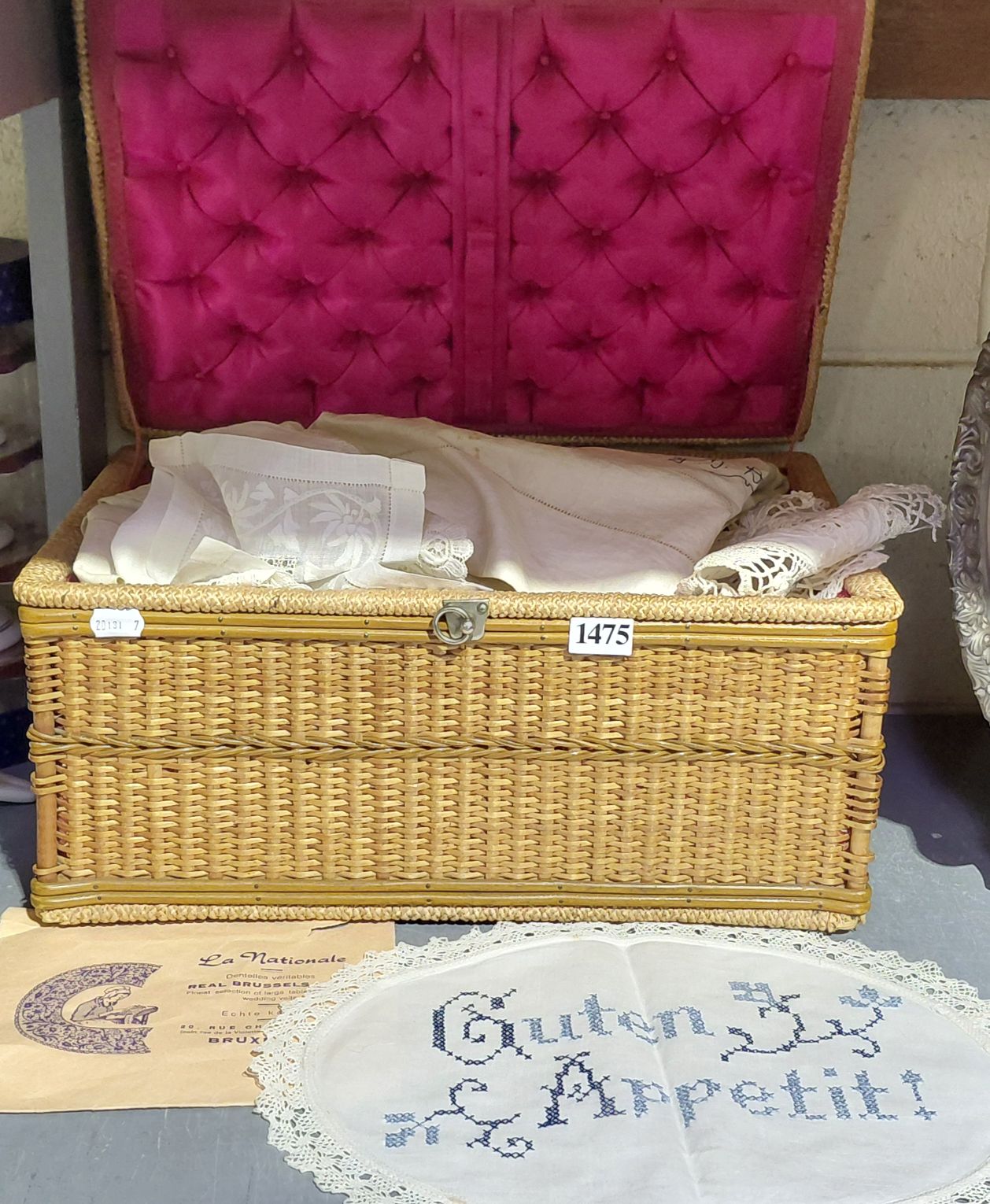 Lace And Linen In Cane Basket