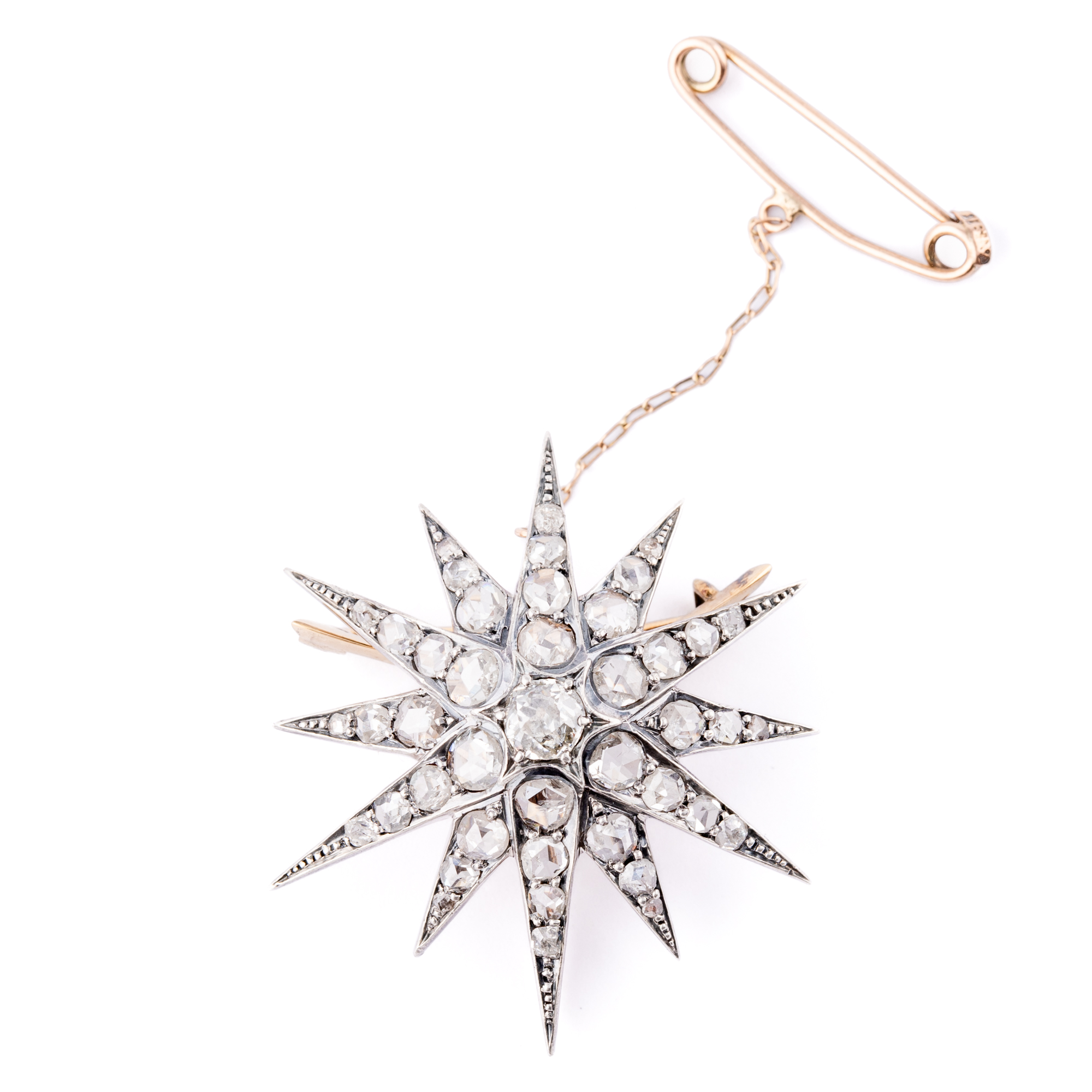 Georgian Star 1.91 Carat Diamond Brooch 9ct Gold,