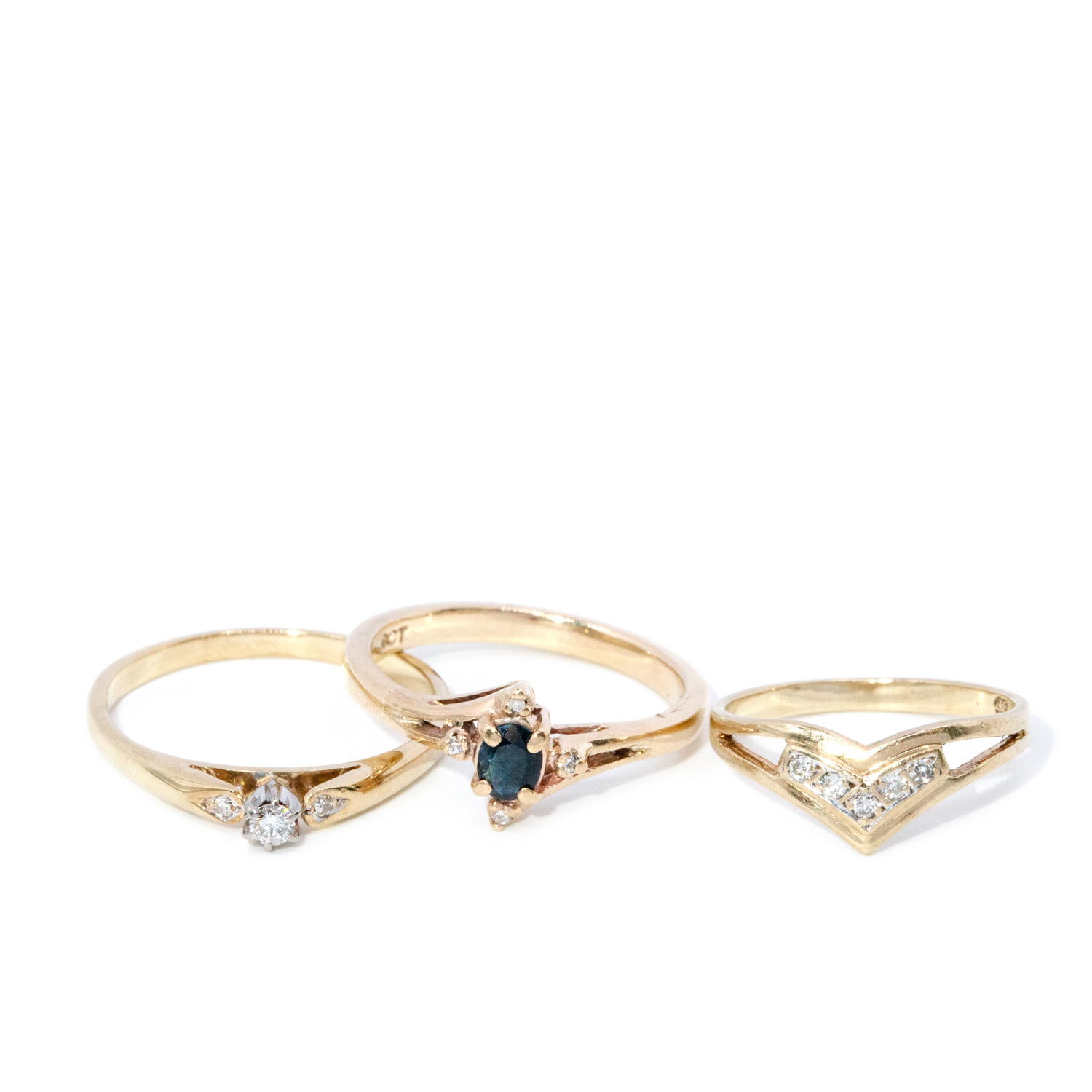 Three 9 Carat Gold Diamond Rings