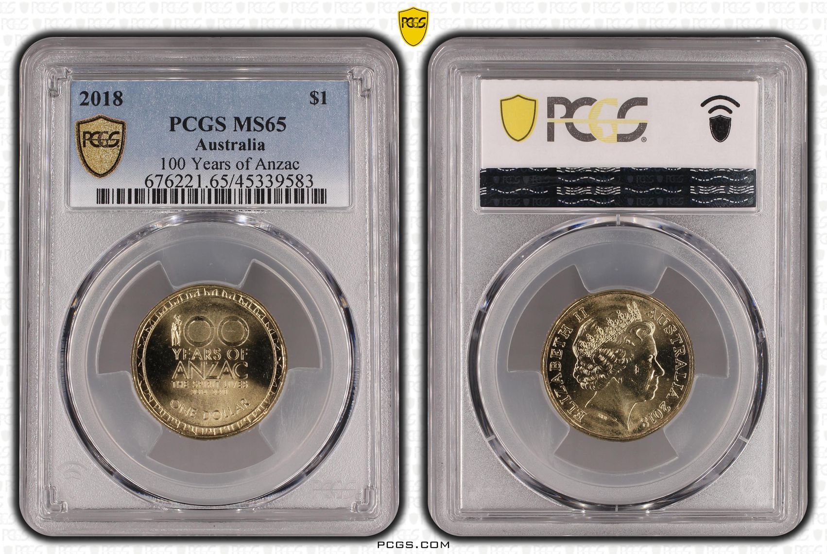 100 Years of Anzac, One Dollar, 2018, PCGS MS 65