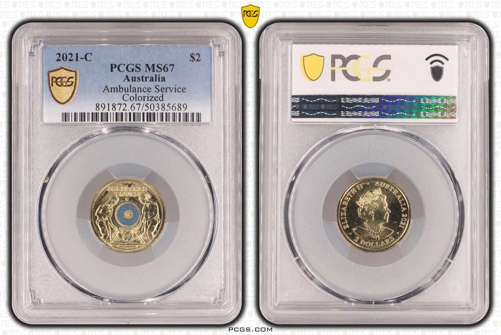 Elizabeth II, Ambulance Service - Colorized , Two Dollar, 2021-C, PCGS MS67