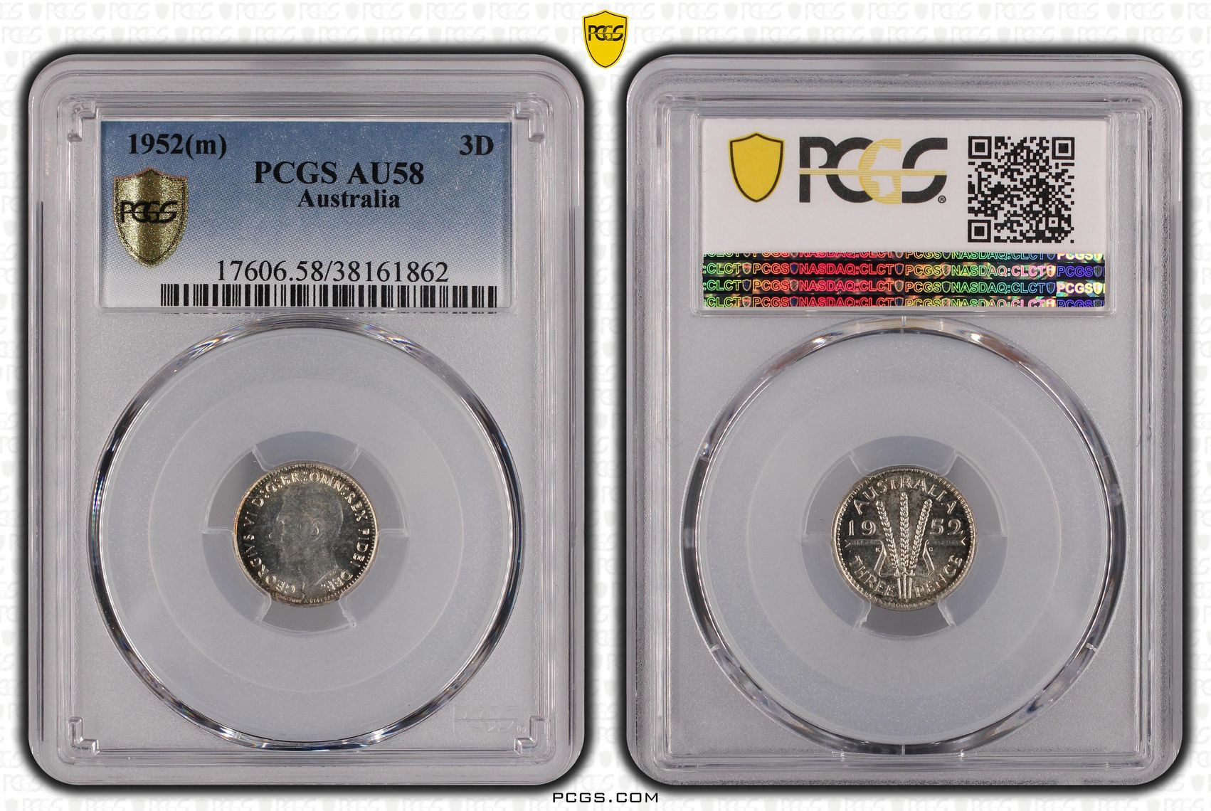 105 · Threepence, 1952(m), PCGS AU58