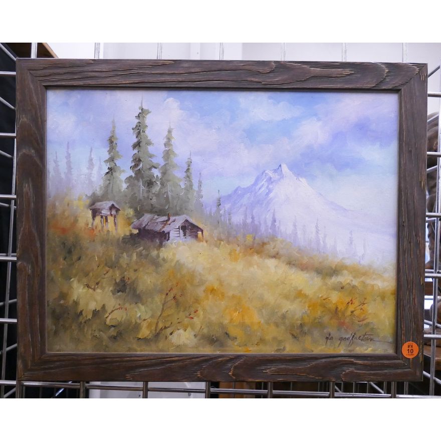 Alaskan Cache Scene Landscape Oil Painting Framed- 14x18''