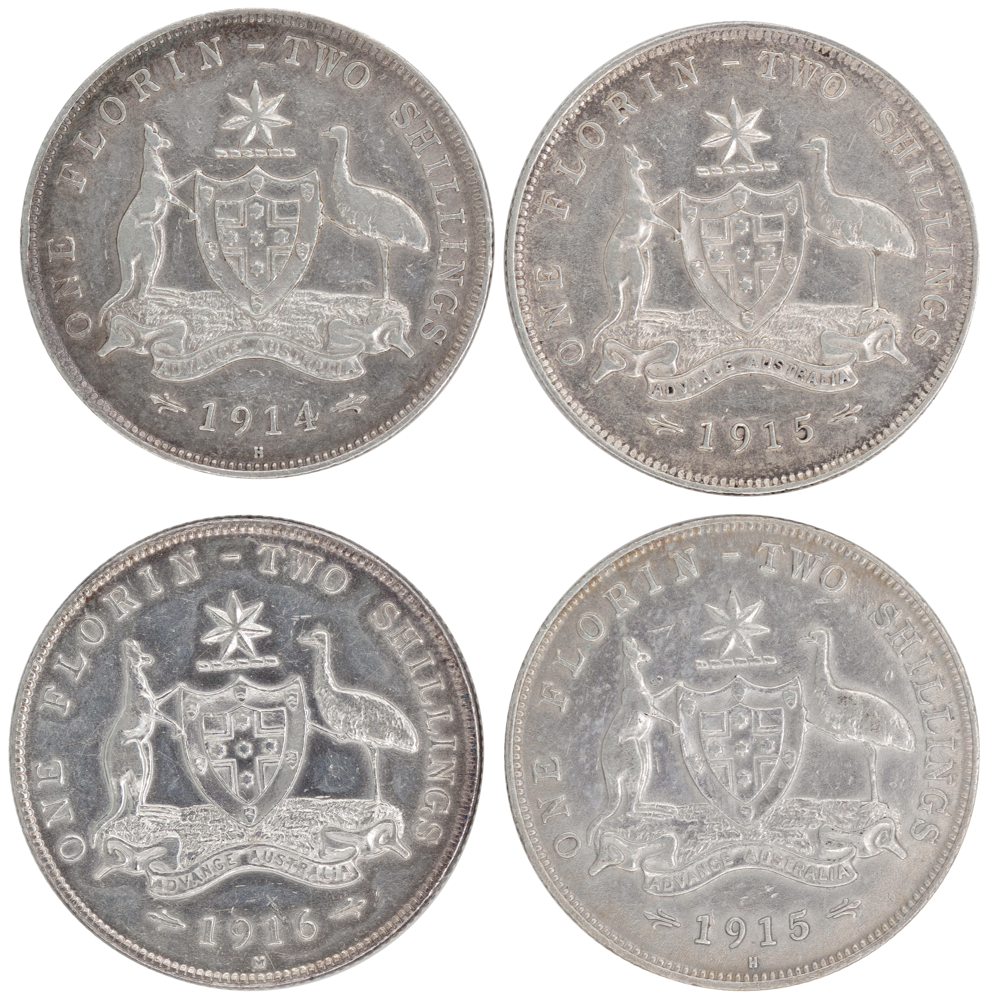 George V, Florin, 1914-H, gFine
