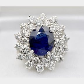 INTERNATIONAL ATTRACTION 3CT DIAMOND PRINCESS DIANA RING WITH 3CT NATURAL SAPPHIRE.SET IN 18CT WHITE .10G