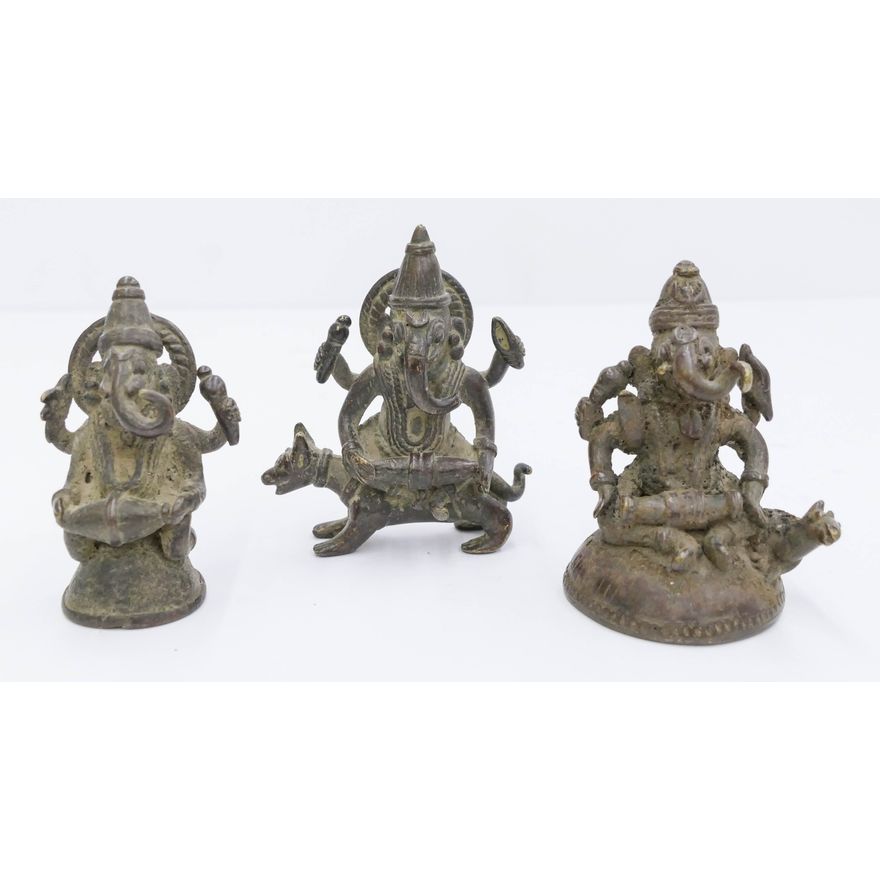 3pc Indian 18th/19th Cent. Bronze Small Ganesh