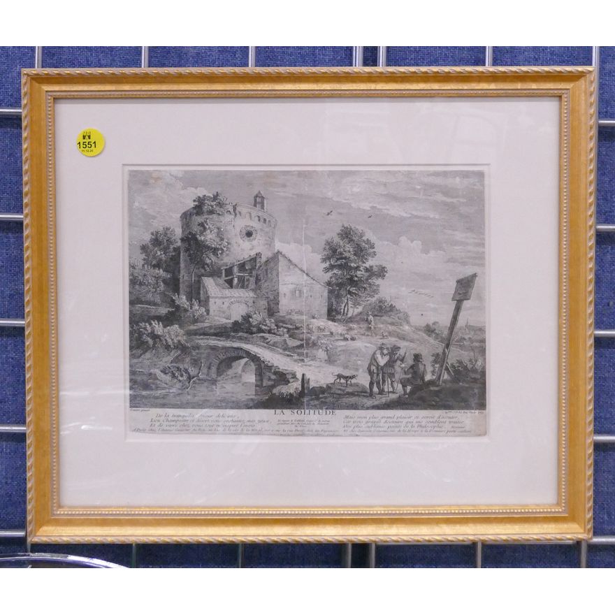 European 18th Century 'La Solitude' Engraving Framed- 13x15''