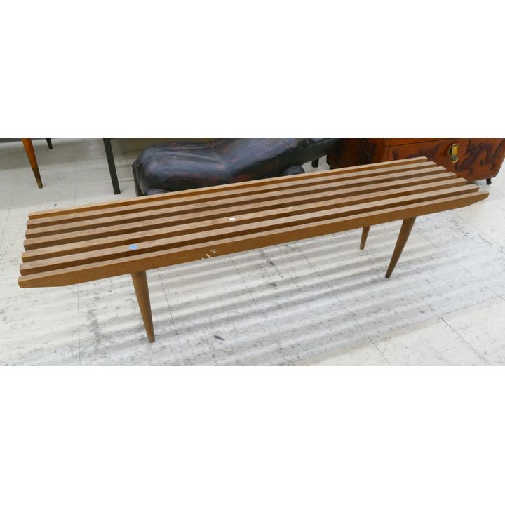 Mid Century Japanese Wood Slat Bench 15''x60''x14''