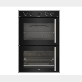 DEFY DBO767 GEMINI THERMOFAN DOUBLE OVEN WITH AIRFIRE TECHNOLOGY BLACK - BLACK - YES - DBO767- BOTTOM GLASS BROKEN