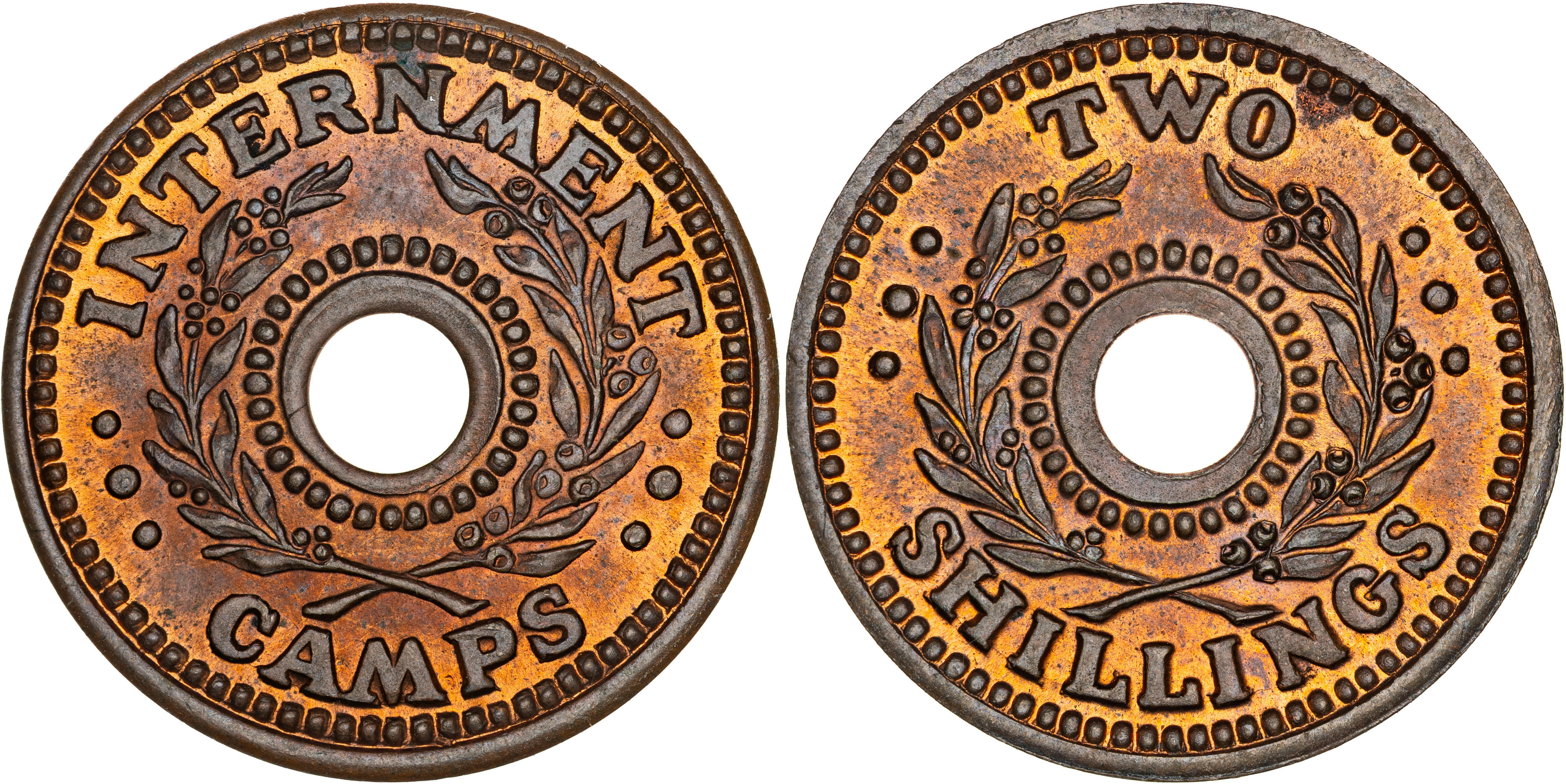 223 · Hay Internment Camp, Two Shillings, 1943,  UNC