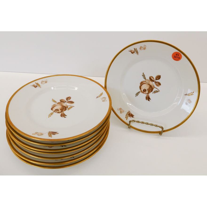 8pc Royal Copenhagen Brown Rose Porcelain Salad Plates