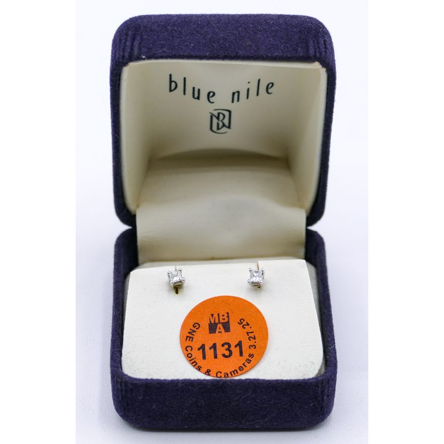 Pair Platinum .38ctw Square Cut Diamond Stud Earrings