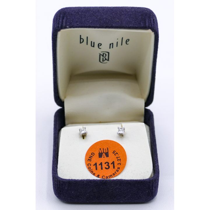 Pair Platinum .38ctw Square Cut Diamond Stud Earrings