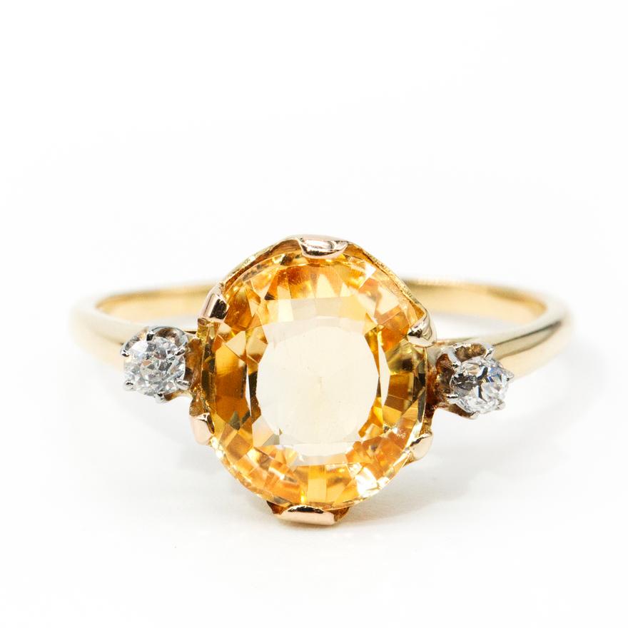 3.1ct Sapphire & Old Cut Diamond 18ct Gold Ring