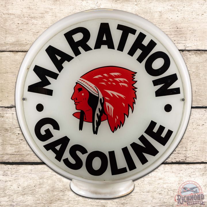 Marathon Red Indian Gasoline 13.5" Complete Gas Pump Globe Milk Glass Body
