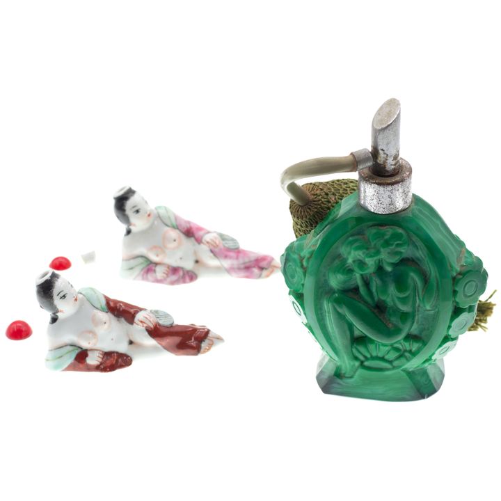 China, Empire, Erotica, Porcelain Perfume Flasks, 1920s, VGC
