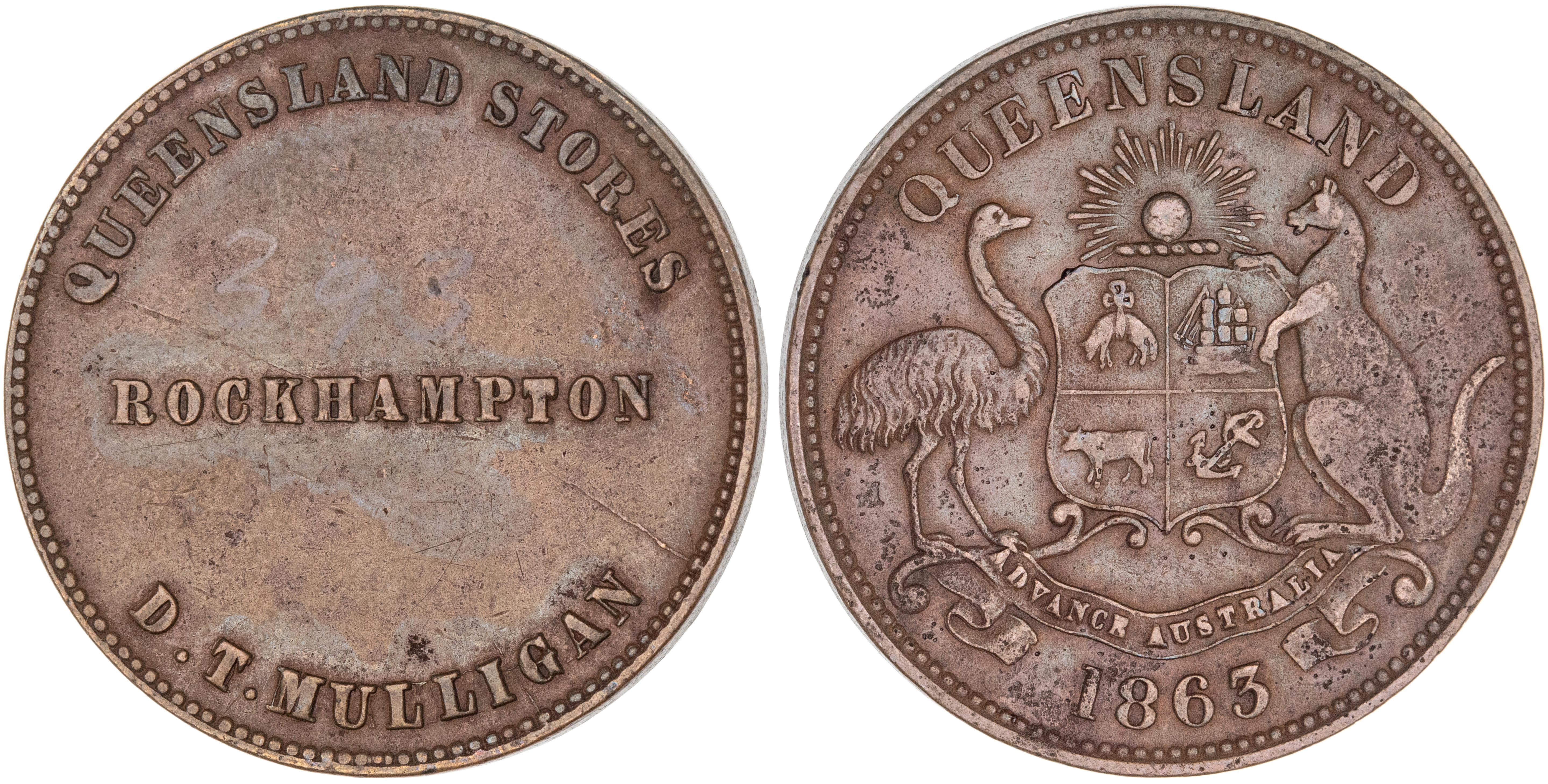Rockhampton, Queensland, D. T. Mulligan, Halfpenny, 1863, EF
