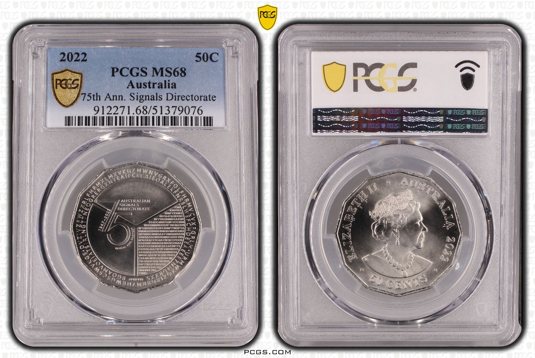 75th Ann. Signals Directorate, Fifty Cent, 2022, PCGS MS68