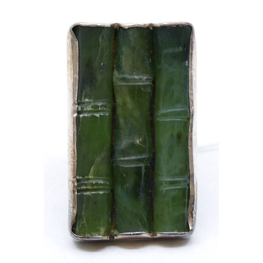 Vintage Jade Bamboo Sterling Ring Size 7.5