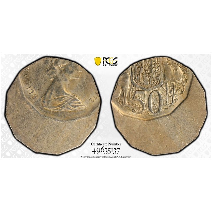 Elizabeth II, Struck 40% Off-Center, Fifty Cent, 1972, PCGS AU58