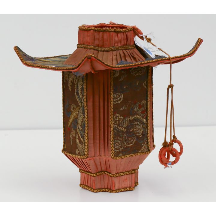 Art Deco Chinese Silk Embroidered Hanging Lantern 9''x8''