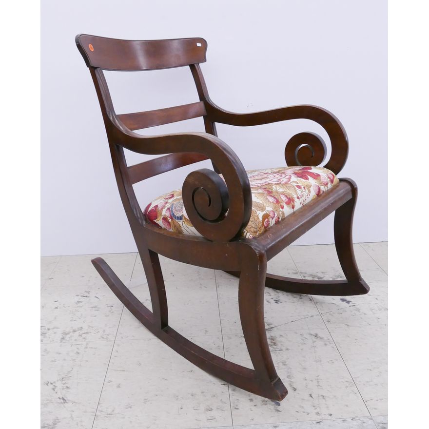 Antique Mahogany Scrolled Arm Rocking Chair- 34x21''