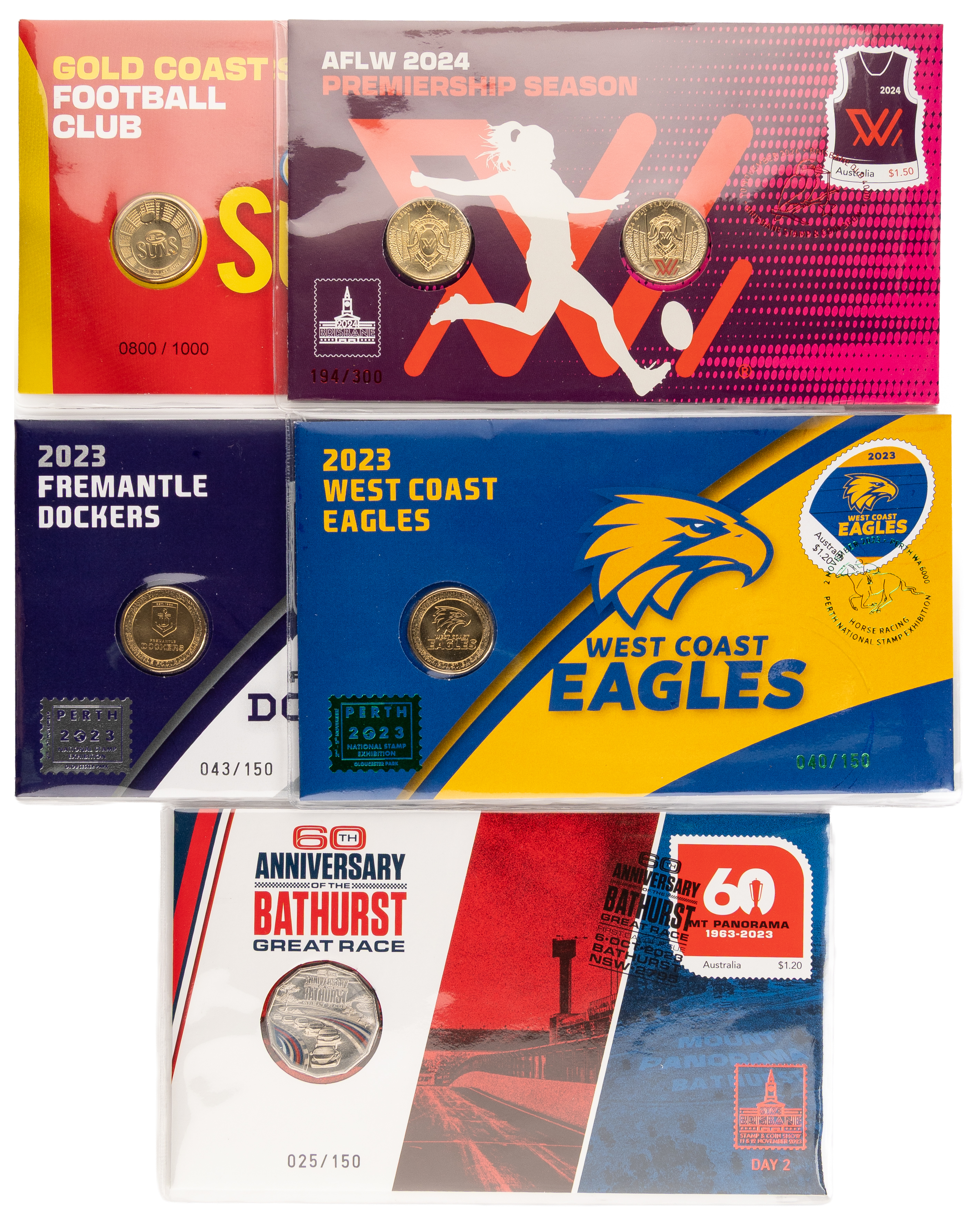 205 · AFL & Bathurst Limited Edition Issue, Fifty Cents - One Dollar, 2023 - 2024,  UNC