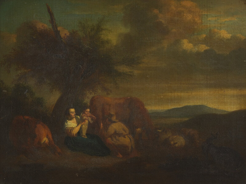 Follower of Adriaen van de Velde
(18th Century or earlier)
Figures in an Arcadian Landscape