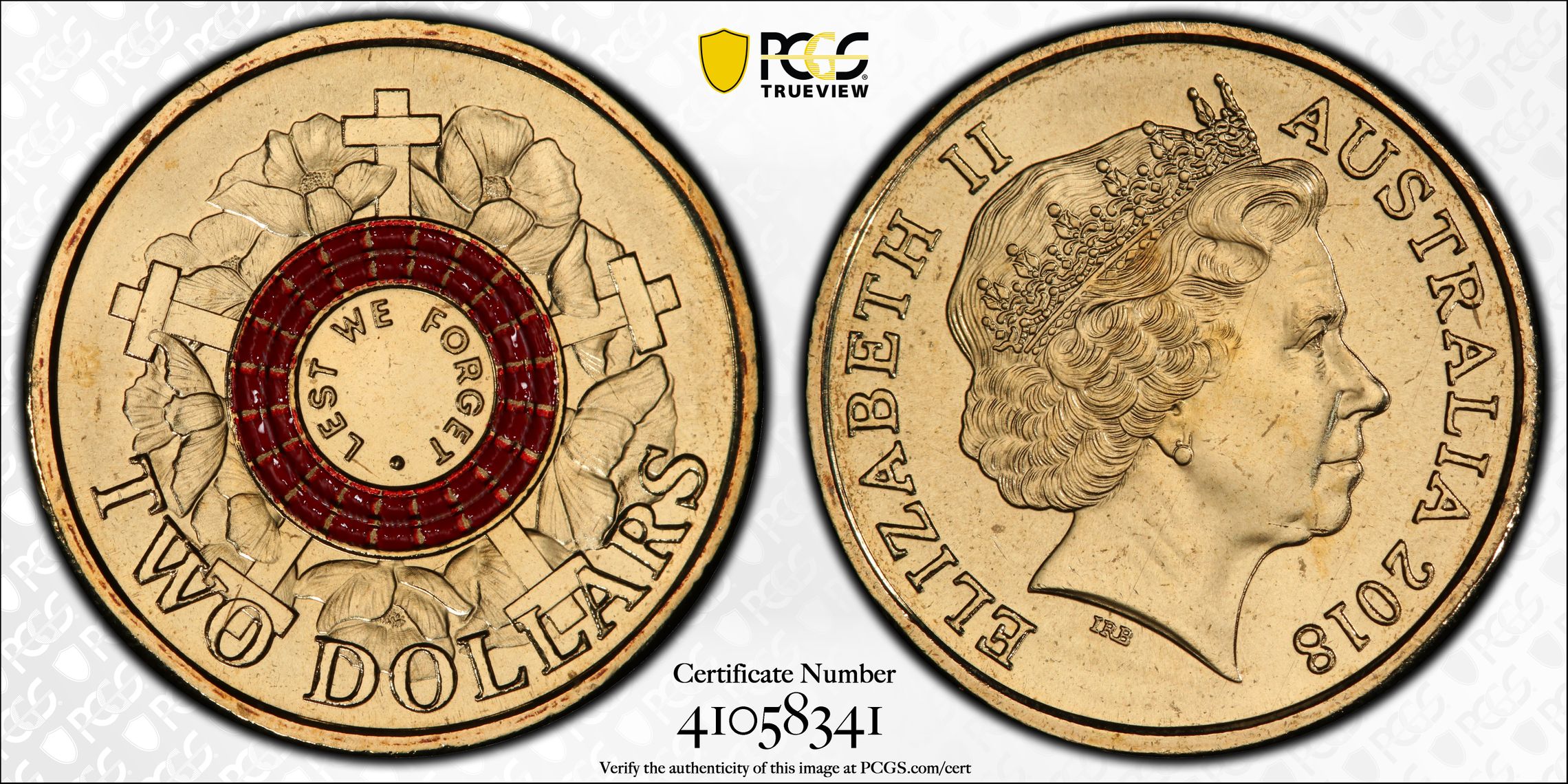 Lest We Forget - War Graves 30th Ann. $2 Coin Colorized, Two Dollar, 2018, PCGS MS67