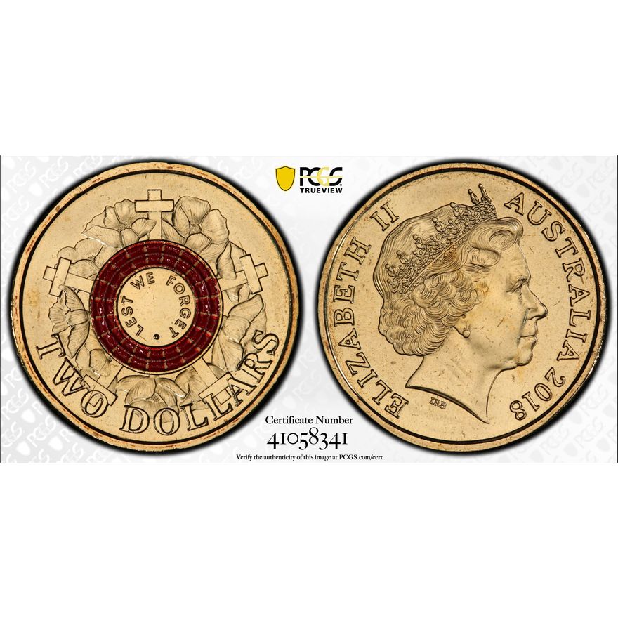 Lest We Forget - War Graves 30th Ann. $2 Coin Colorized, Two Dollar, 2018, PCGS MS67