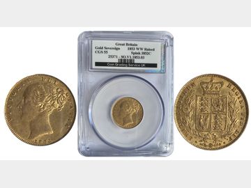 1853 VICTORIA SHIELD SOVEREIGN WW RAISED CGS 55