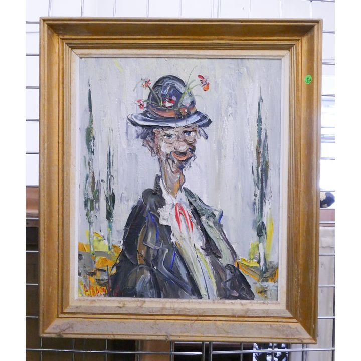 Midcentury Clown Portrait Heavy Impasto Oil Painting- 27x23''