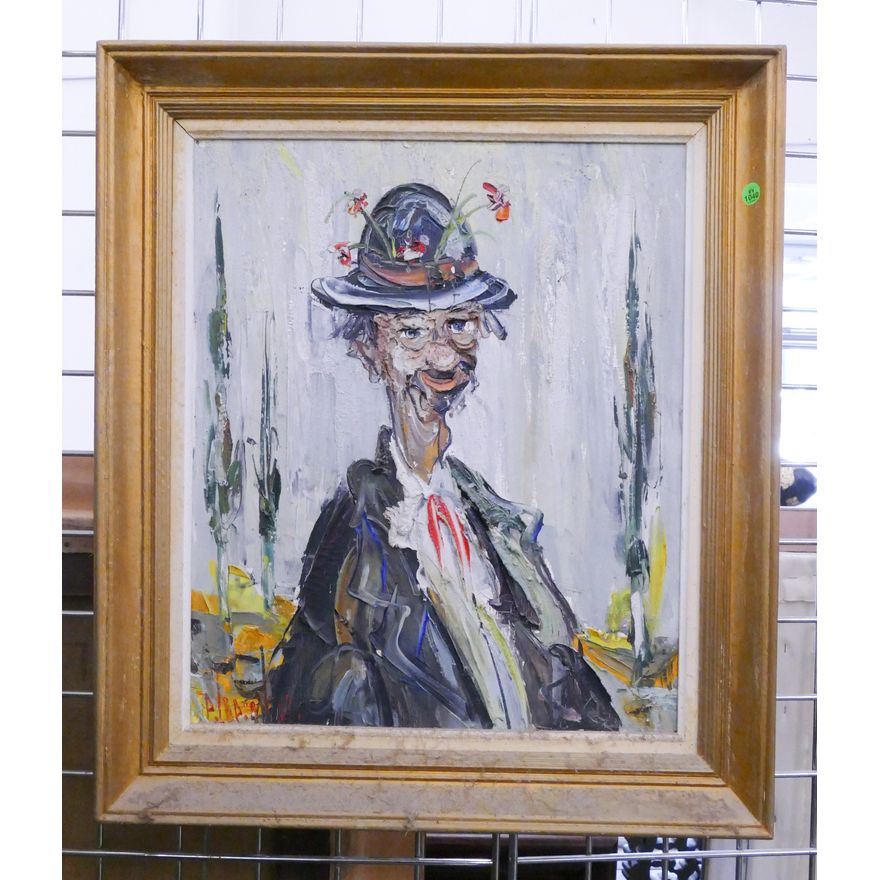 Midcentury Clown Portrait Heavy Impasto Oil Painting- 27x23''