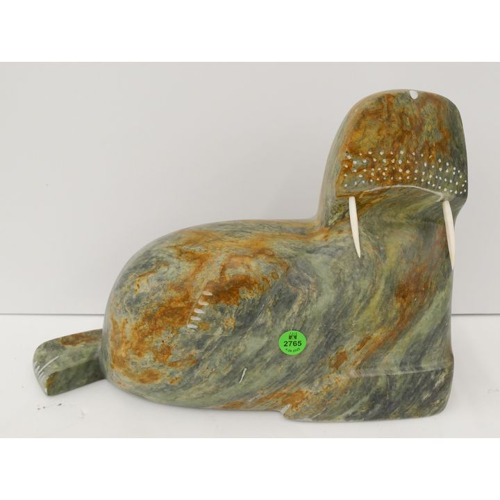 Einar Henry Alaskan Large Soapstone Seal Carving- 9x13''
