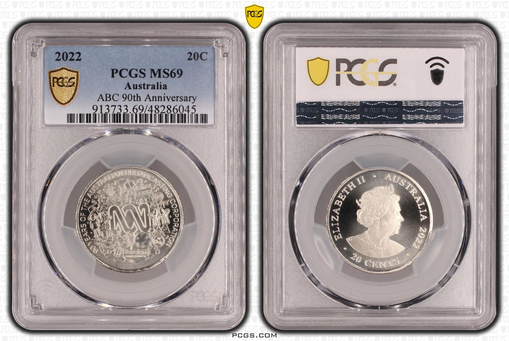 ABC 90th Anniversary, Twenty Cent, 2022, PCGS MS69
