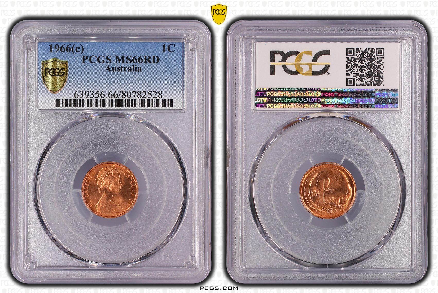 1966(c) Australia One Cent, 1c Copper PCGS - MS66RD -528