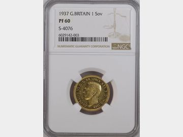 1937 GEORGE VI GOLD PROOF SOVEREIGN PF60. SCARCE.