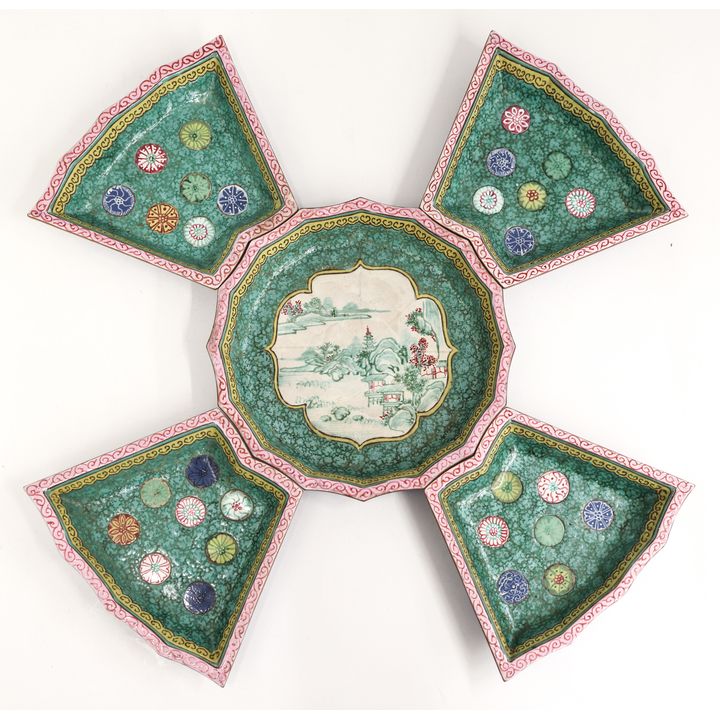 5pc Old Chinese Yixing Enameled Sweet Meat Set