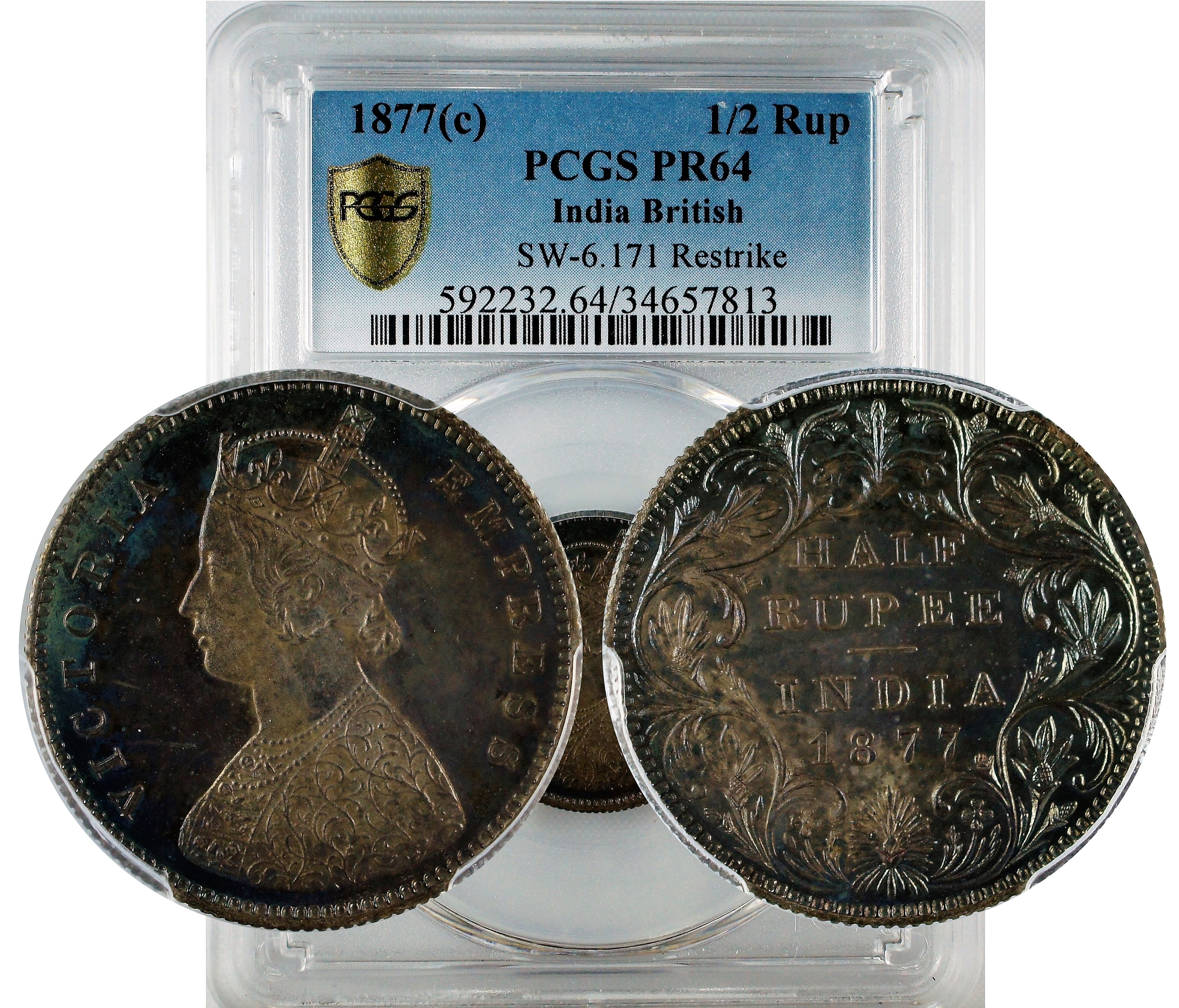 India 1877 C 1/2 Rupee Restrike PCGS PR64