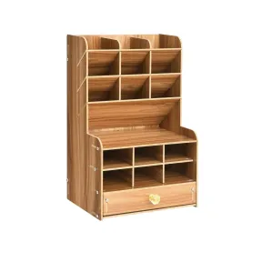 Wooden Desktop Stationery Organizer For Storing Pens Pencils Markers Etc |