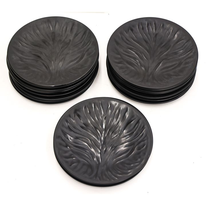 20pc Lalique Algues Noir Crystal Bread Plates