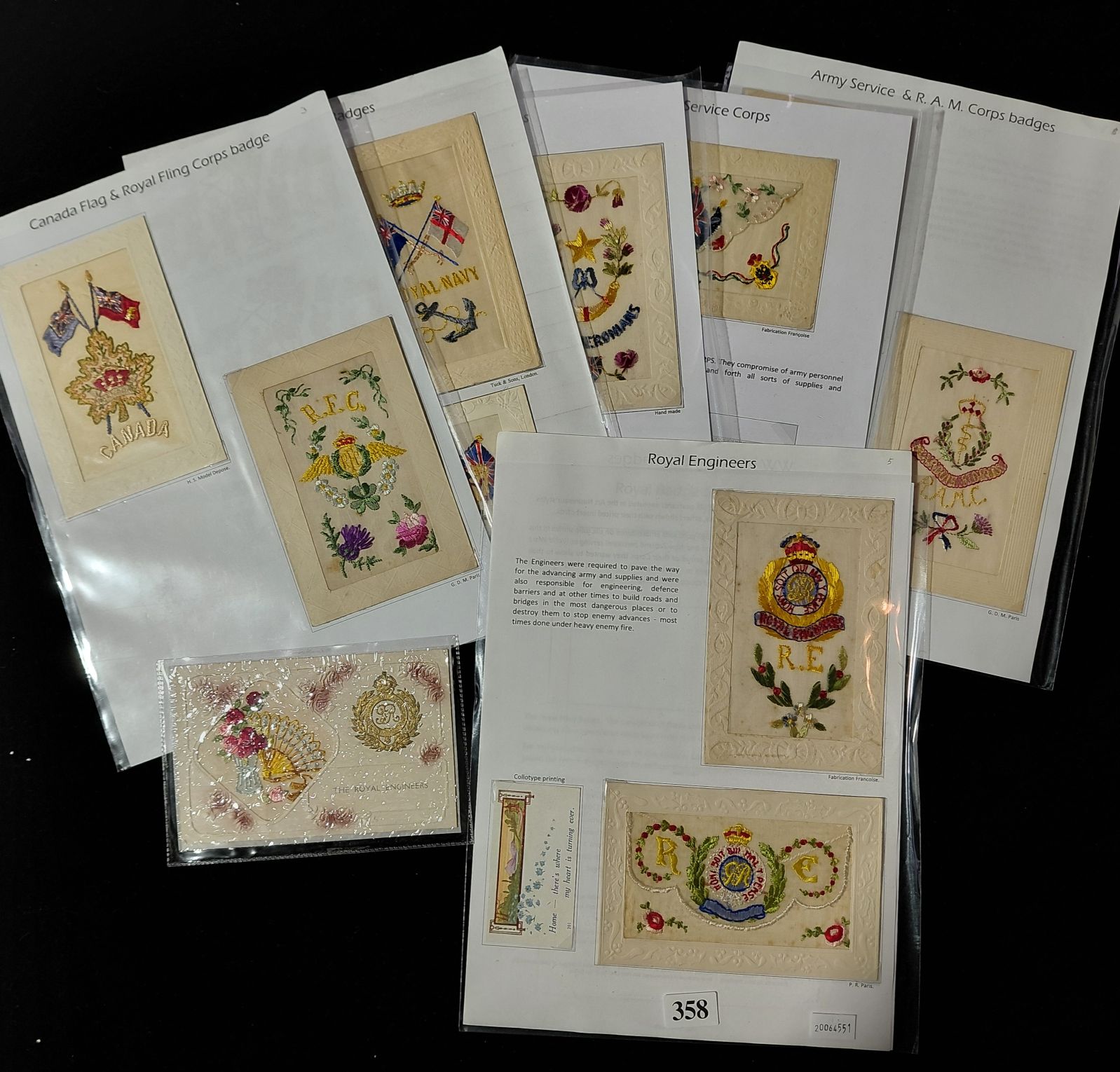 358 · SILK POSTCARDS - WWI MILITARY BADGES