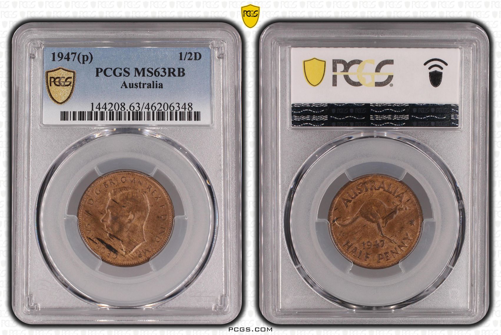 George V, Halfpenny, 1947-Y., PCGS MS63RB