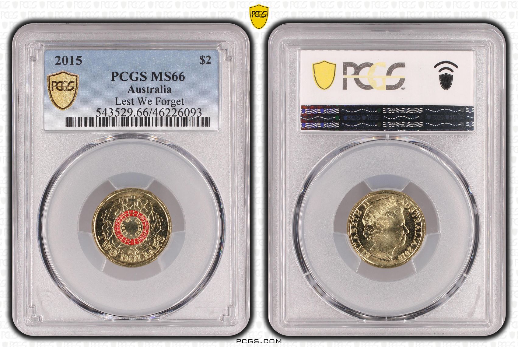 Elizabeth II, Lest We Forget Colorized , Two Dollar, 2015, PCGS MS66