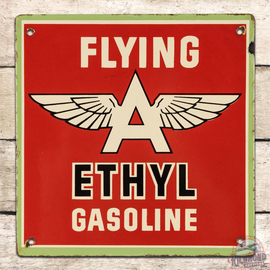 Superb Flying A Ethyl Gasoline Single Sided Porcelain Pump Plate Sign w/ Logo