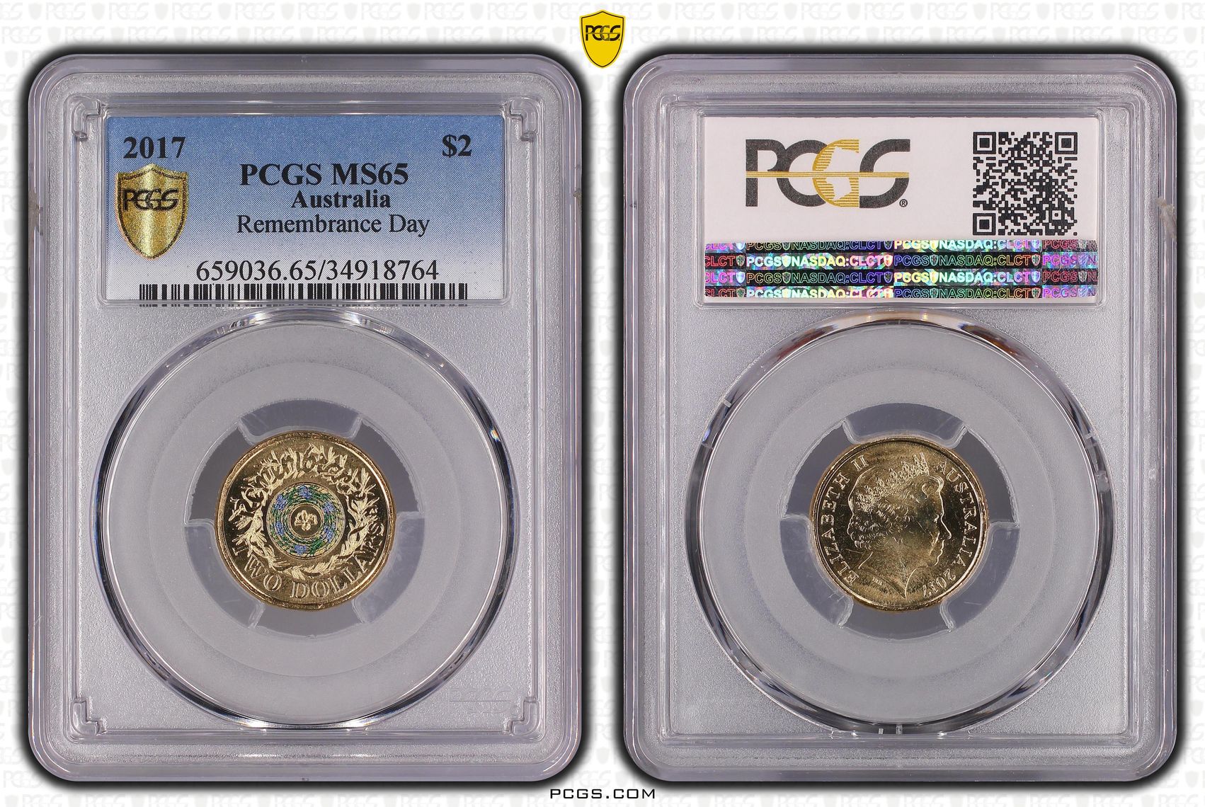 Remembrance Day, Two Dollar, 2017, PCGS MS65