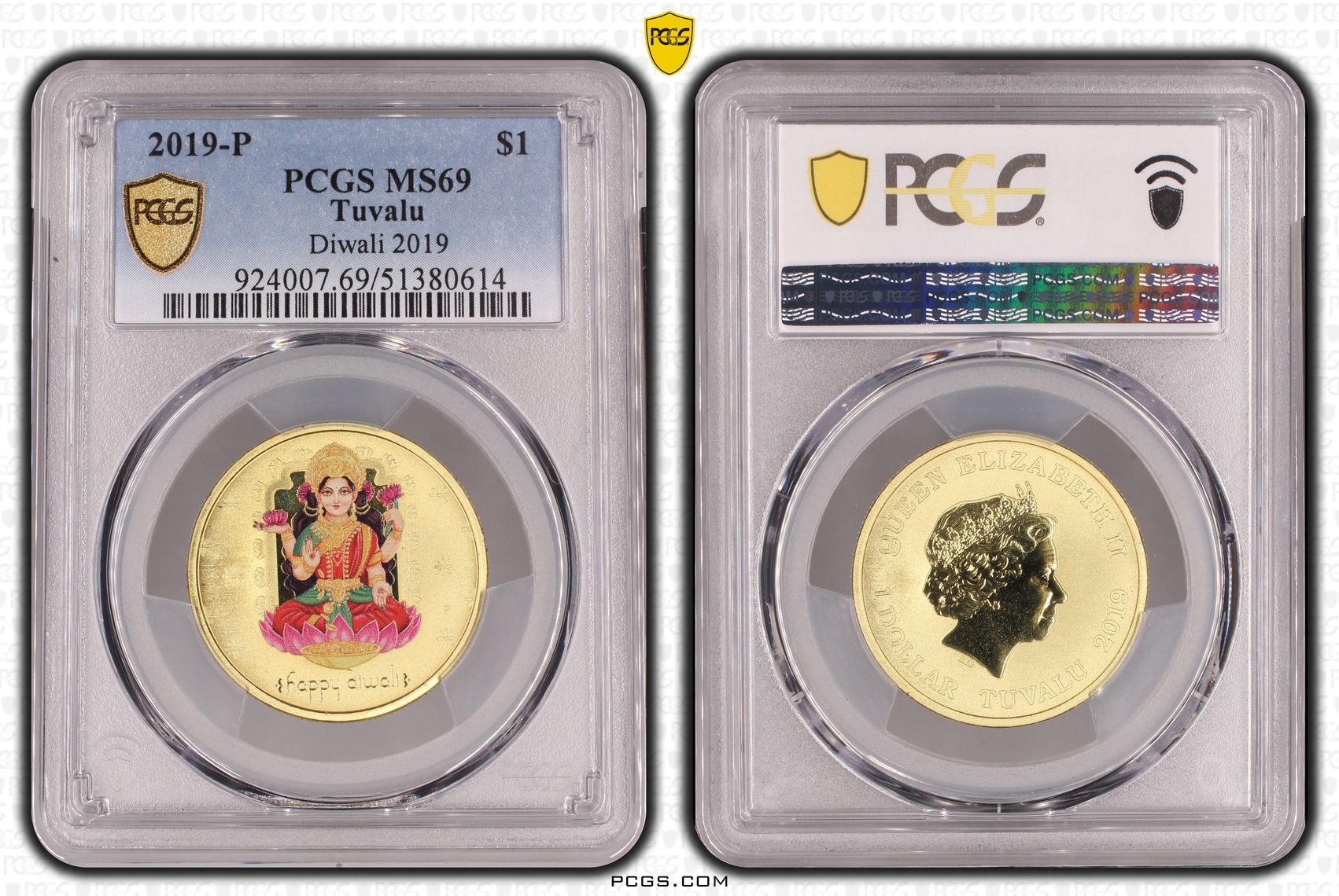 Tuvalu, Diwali 2019, One Dollar, 2019-P, PCGS MS69