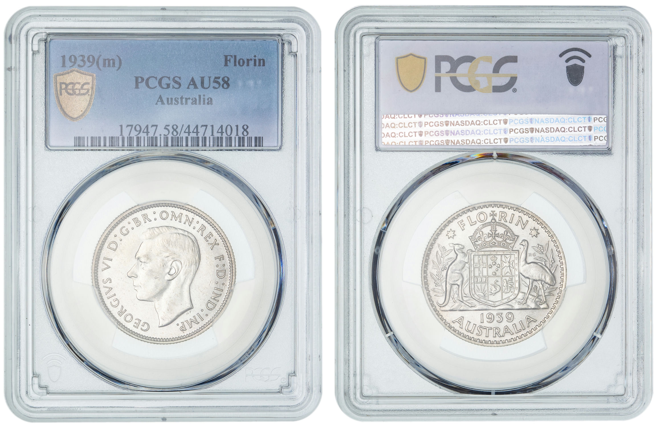 George VI, Florin, 1939, PCGS AU58
