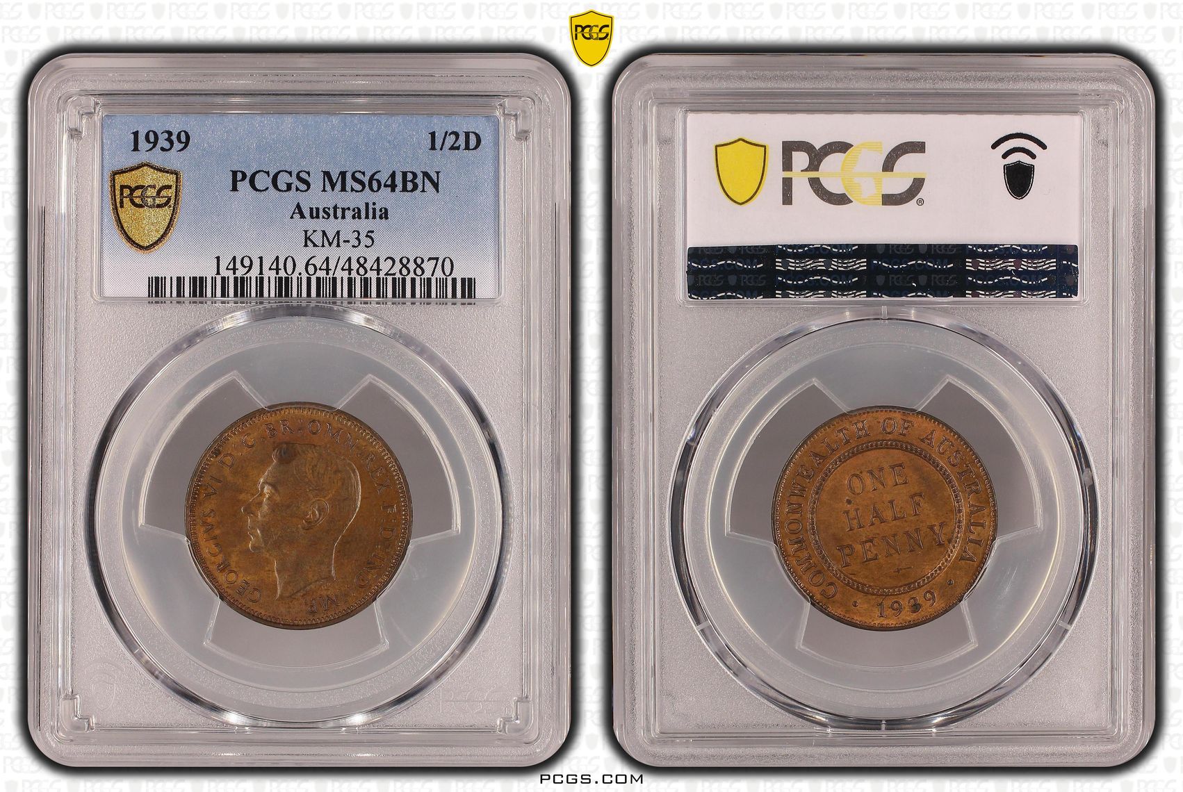 KM-35, Halfpenny, 1939 POP Report 13/1, PCGS MS 64BN